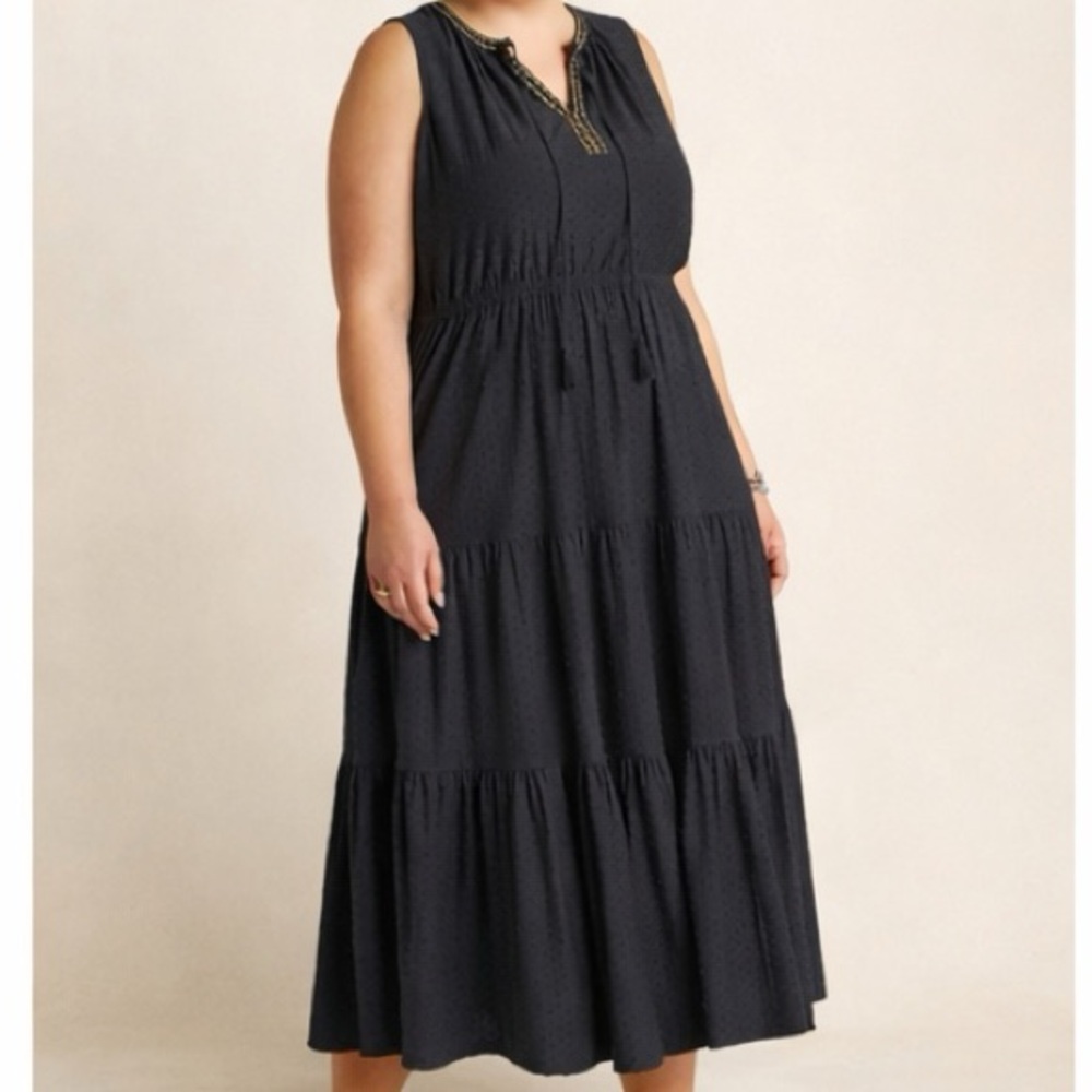 Les Serein STITCH FIX Navy Swiss Dot Tiered Maxi Dress 1X Boho Flattering